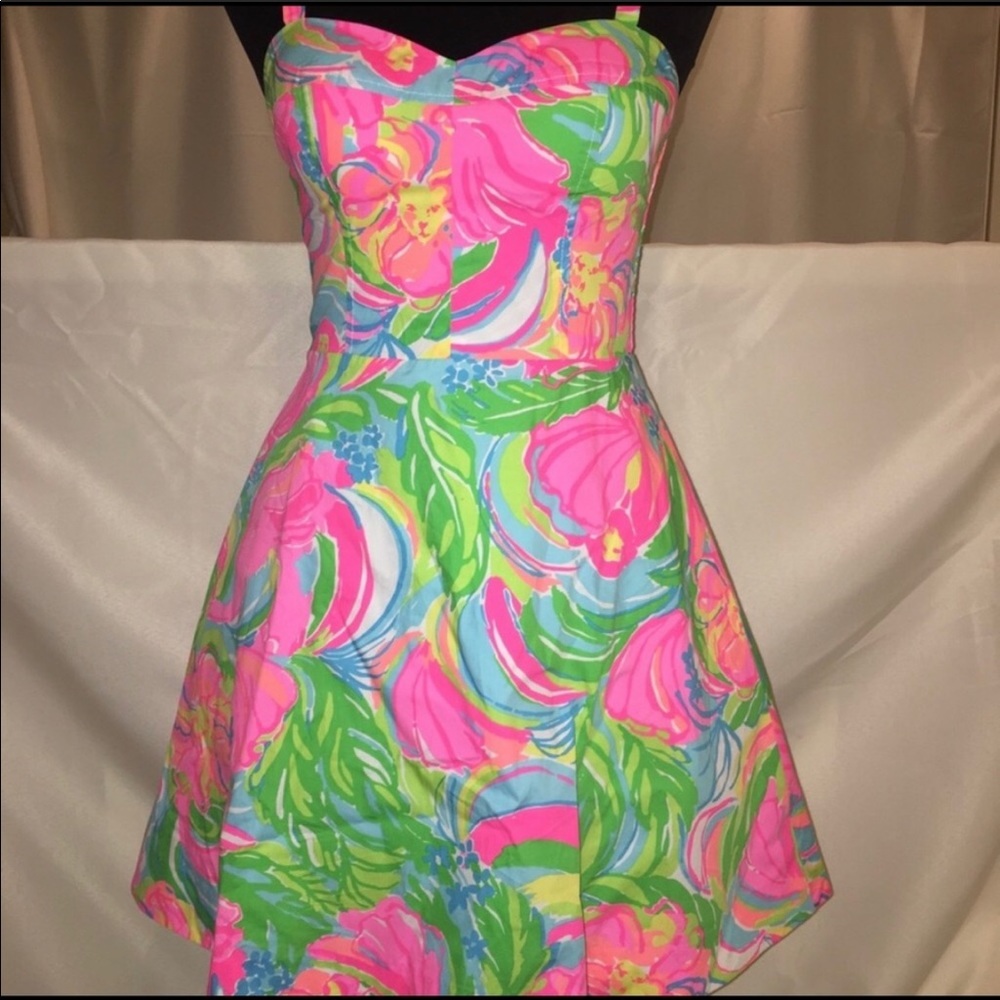 Lilly Pulitzer Pink, Green & Blue Floral Print Mini Dress - Picture 2 of 4